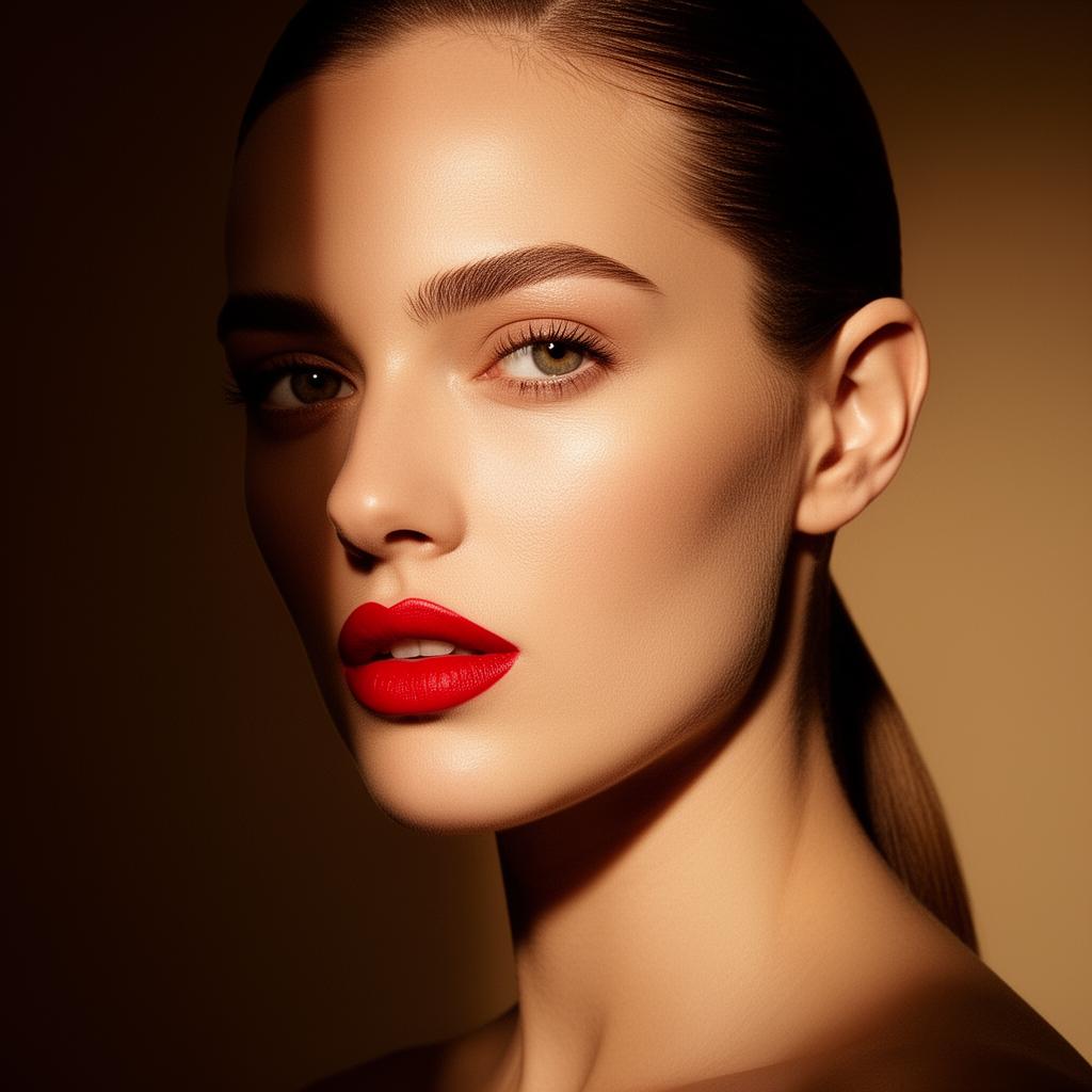 Look editorial con labios rojos